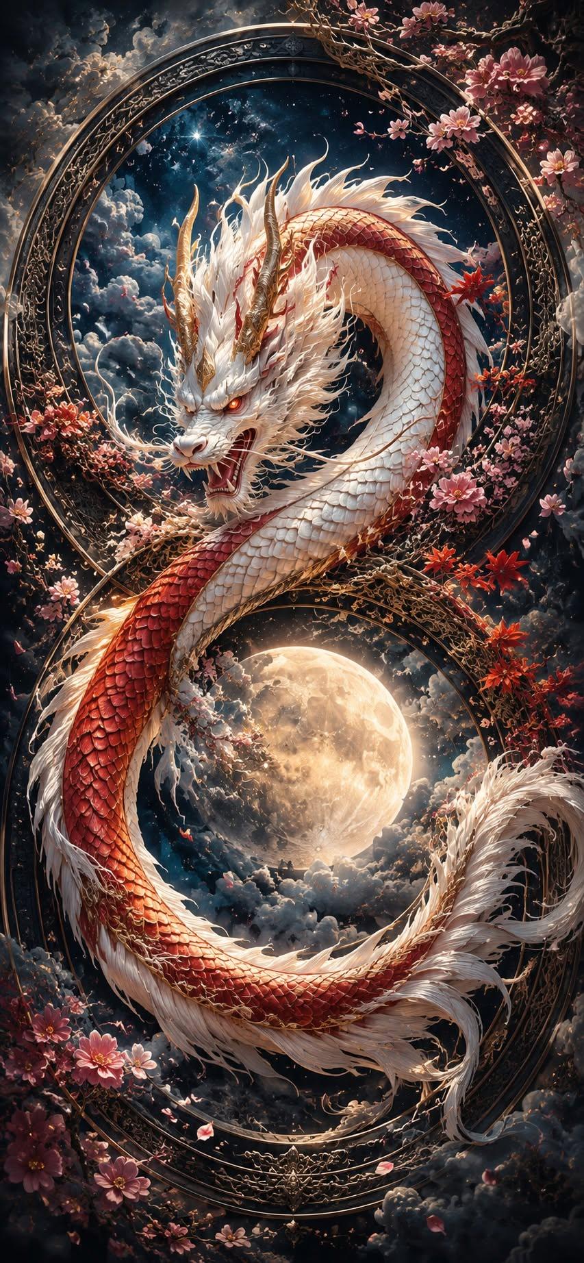 Celestial Yin Yang Dragon Moon Wallpaper 4K