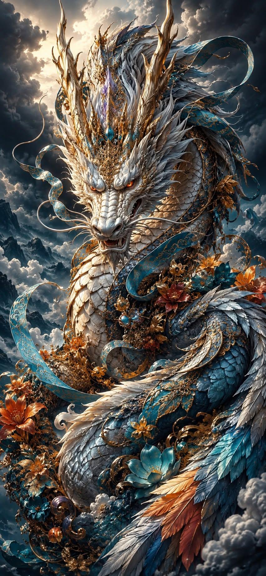 Celestial White Eastern Dragon Fantasy Wallpaper
