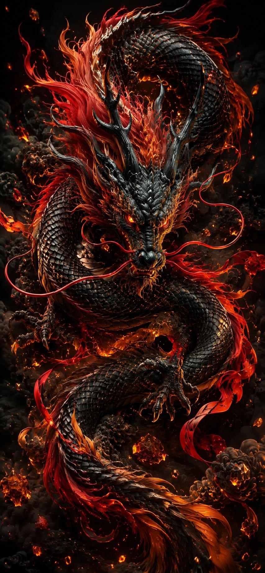 Infernal Black Eastern Dragon Wallpaper