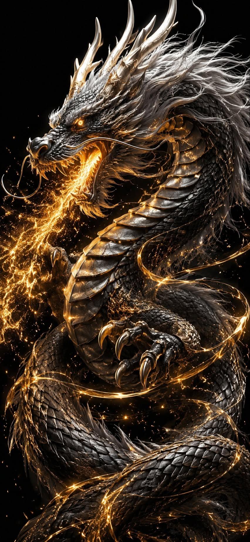 Golden Storm Eastern Dragon Wallpaper