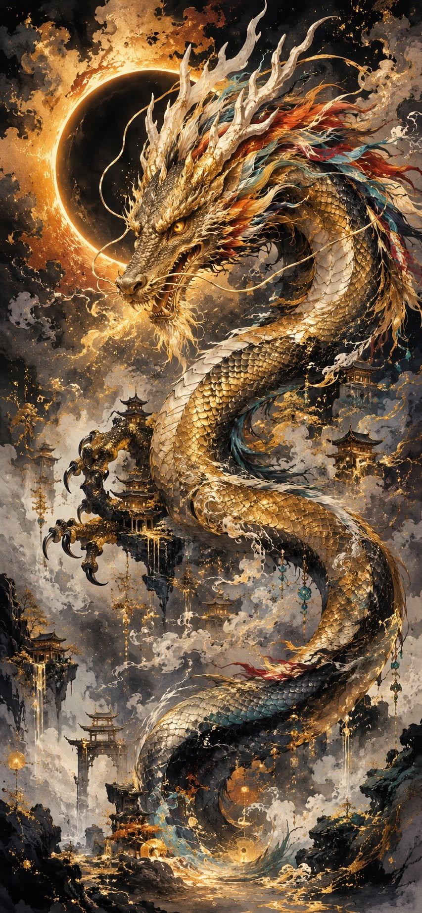 The Golden Dragon Eclipse Wallpaper