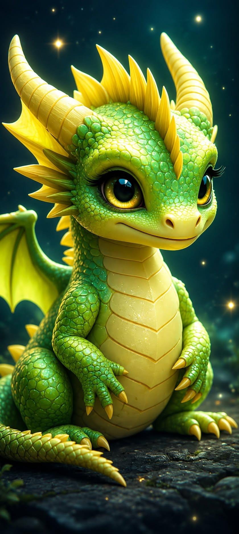 Cute Baby Green Dragon Wallpaper