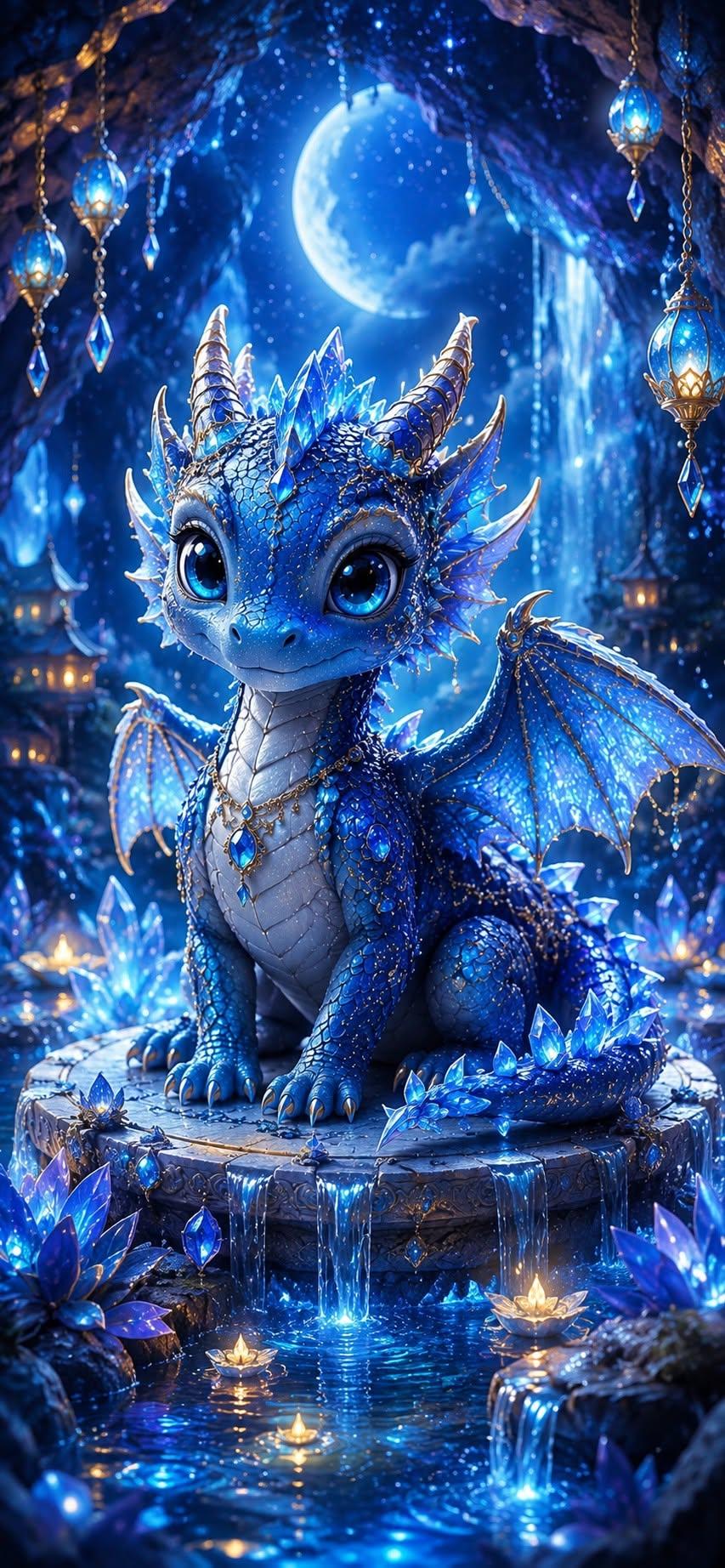 Cute Sapphire Baby Dragon Wallpaper