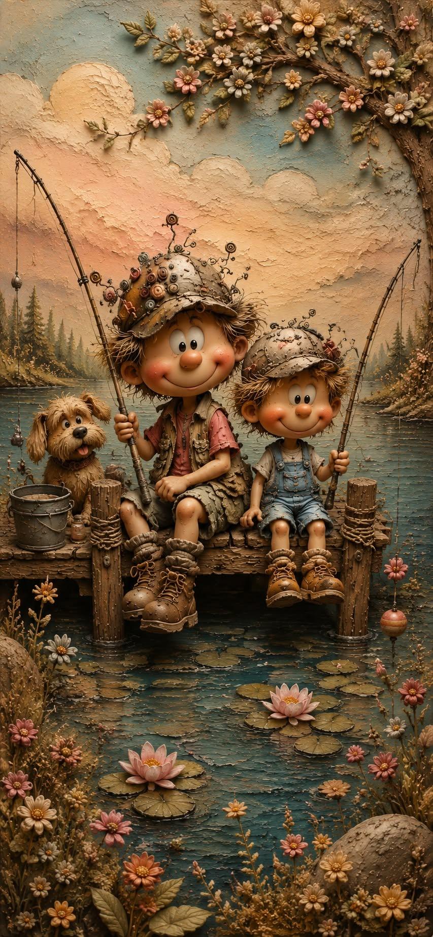 Whimsical Summer Fishing Wallpaper