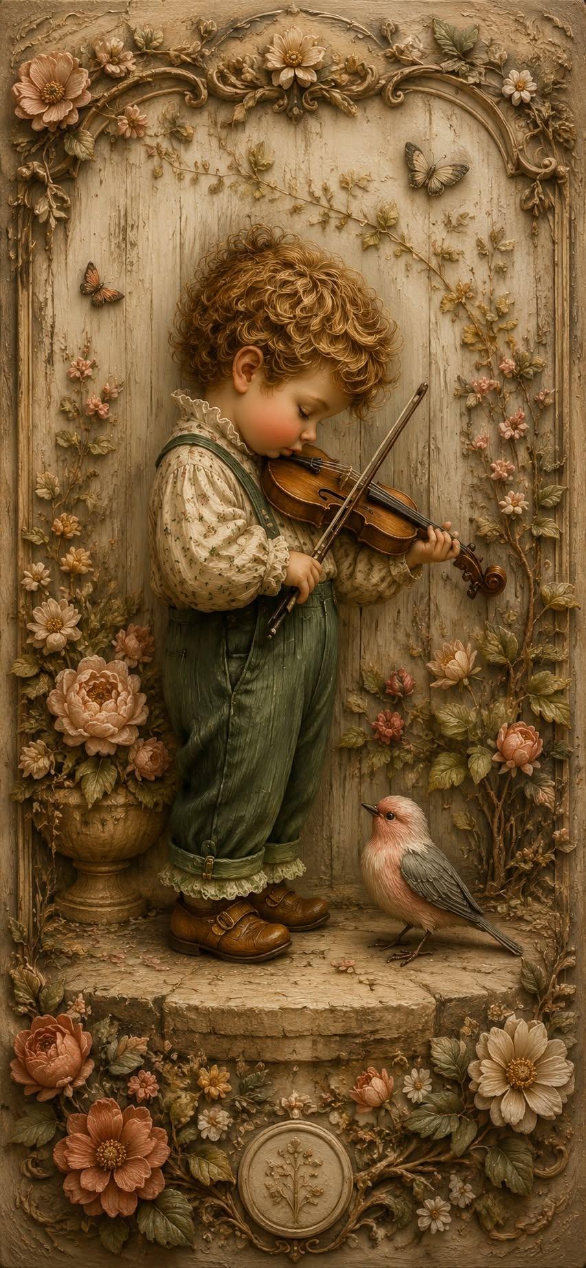The Little Violinist Vintage Wallpaper