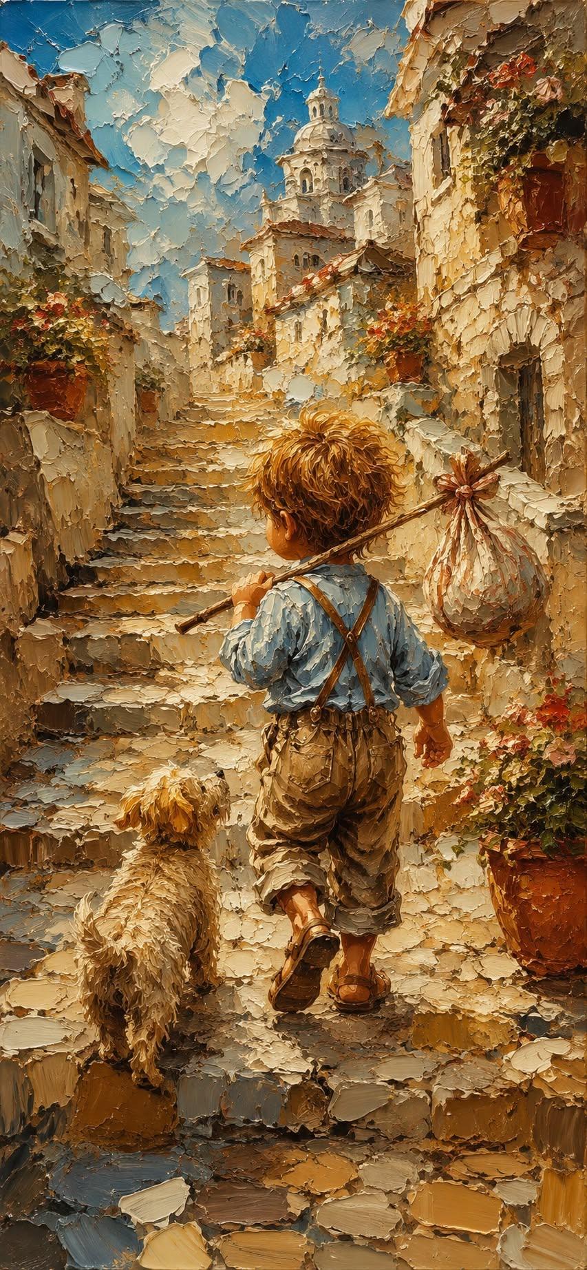 Realistic Boy and Dog Traveling Wallpaper