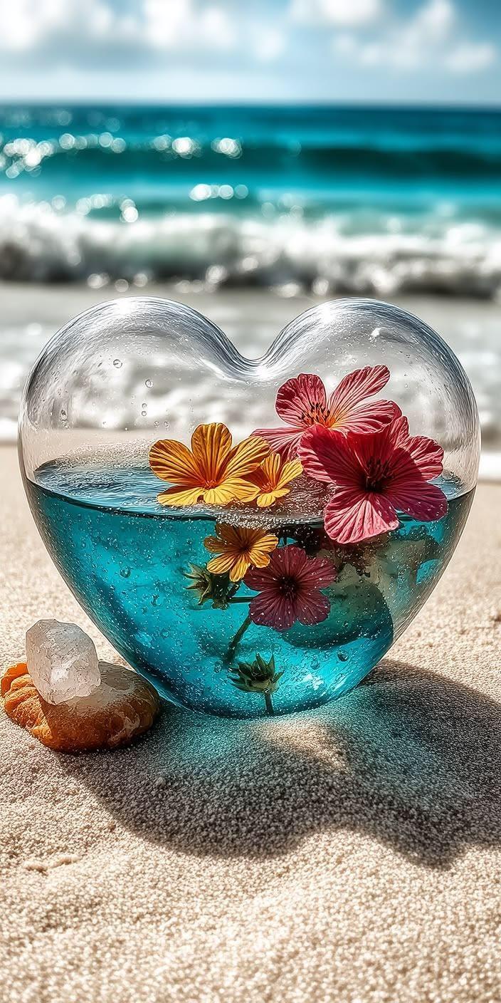 Blooming Sea Heart Aesthetic Wallpaper