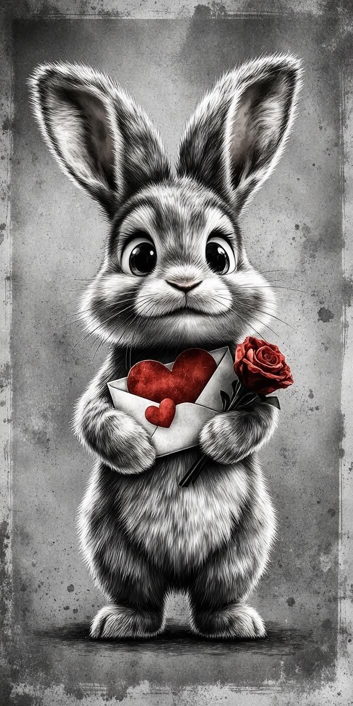 Chic Black and White Rabbit Valentine Wallpaper