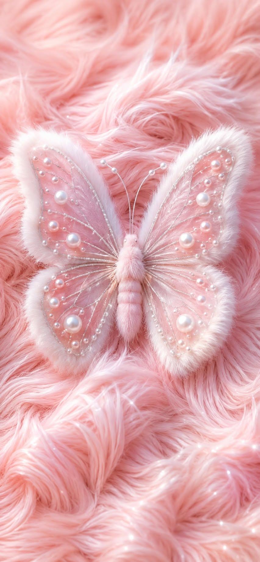 Dreamy Pastel Pink Fluffy Butterfly Wallpaper