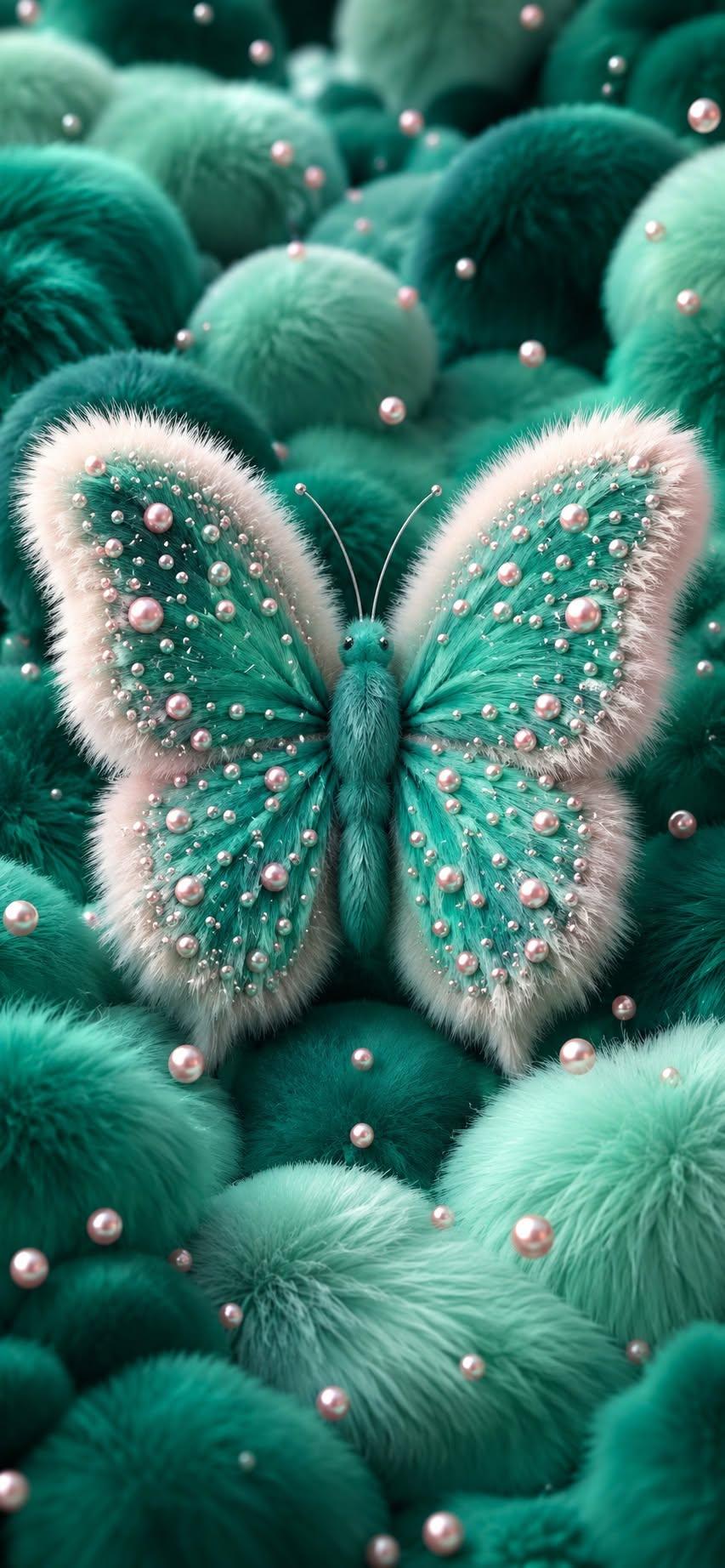Luxury Fluffy Teal Butterfly Wallpaper