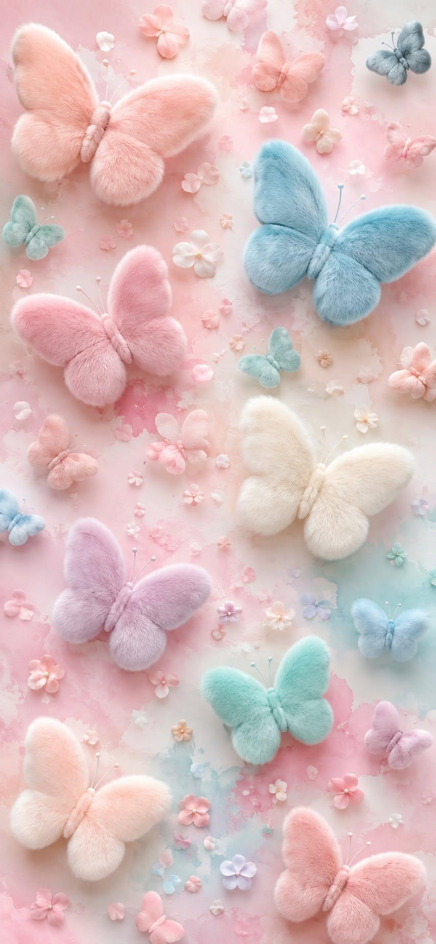 Dreamy Kawaii Pastel Fluffy Butterflies Wallpaper