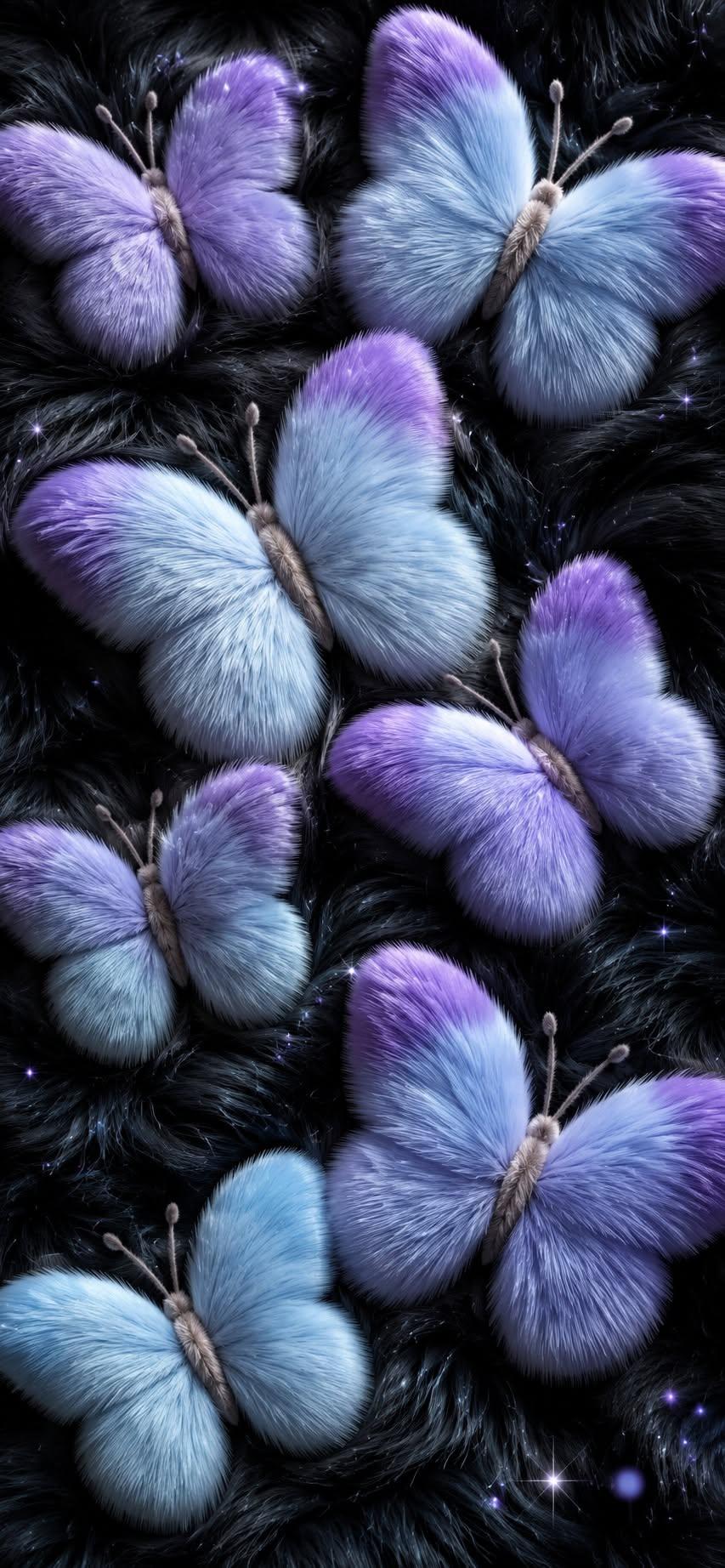Luxury Fluffy Blue & Lavender Butterfly Wallpaper