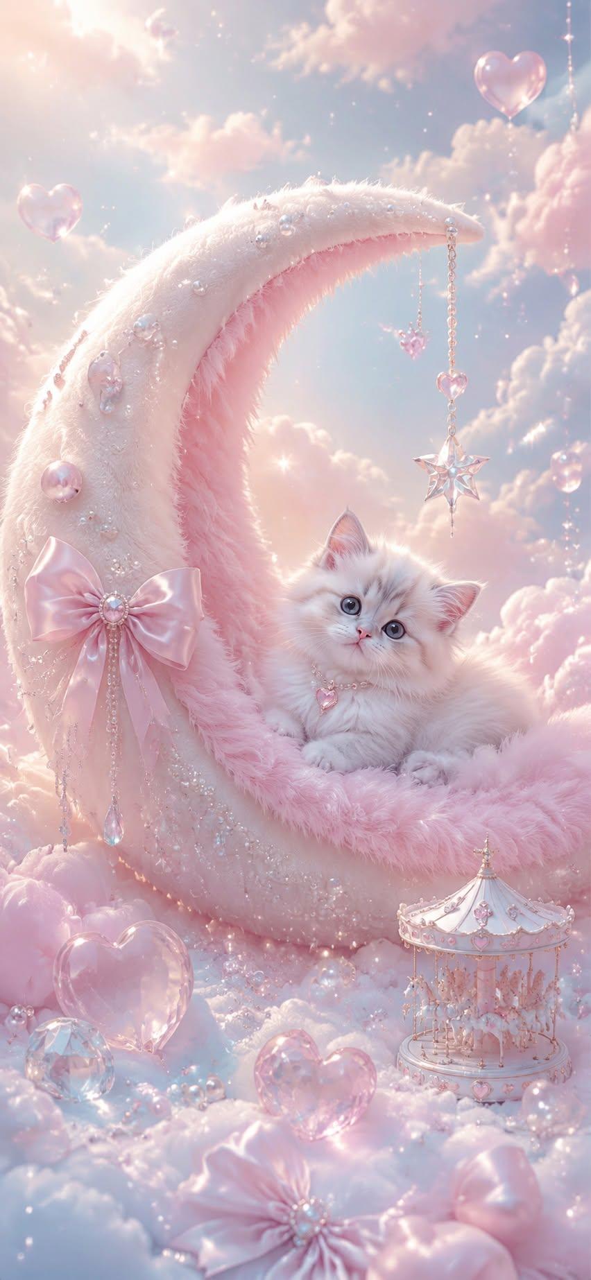 Dreamy Pink Moon Kitten Wallpaper
