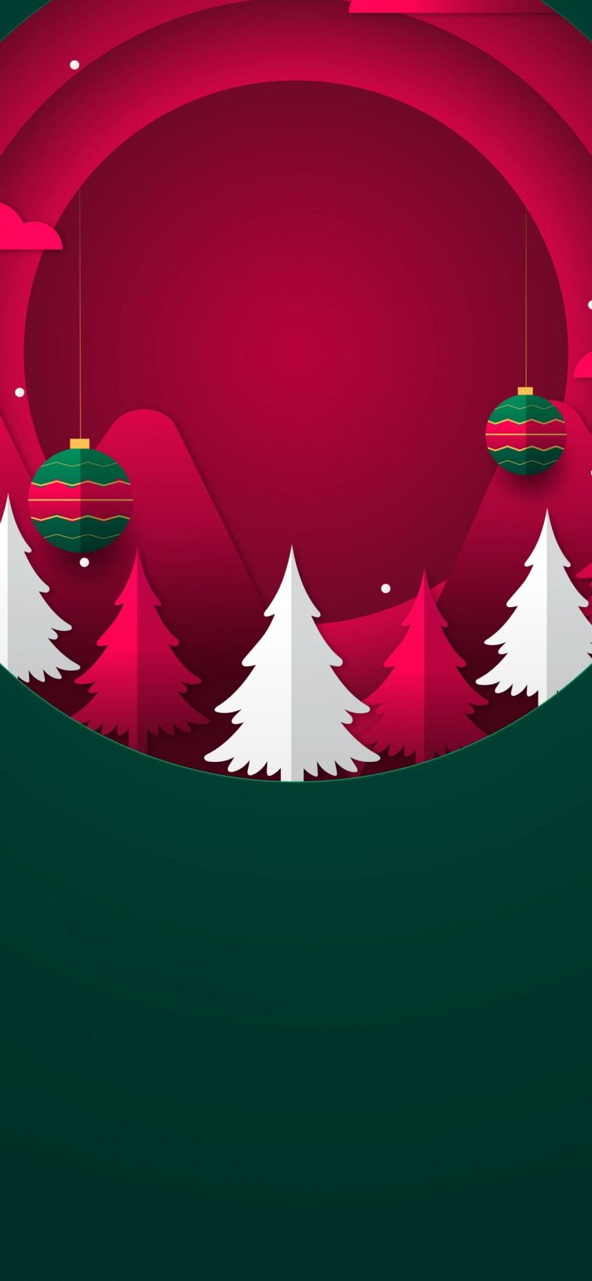 Christmas Red & Green Minimalist Forest Wallpaper