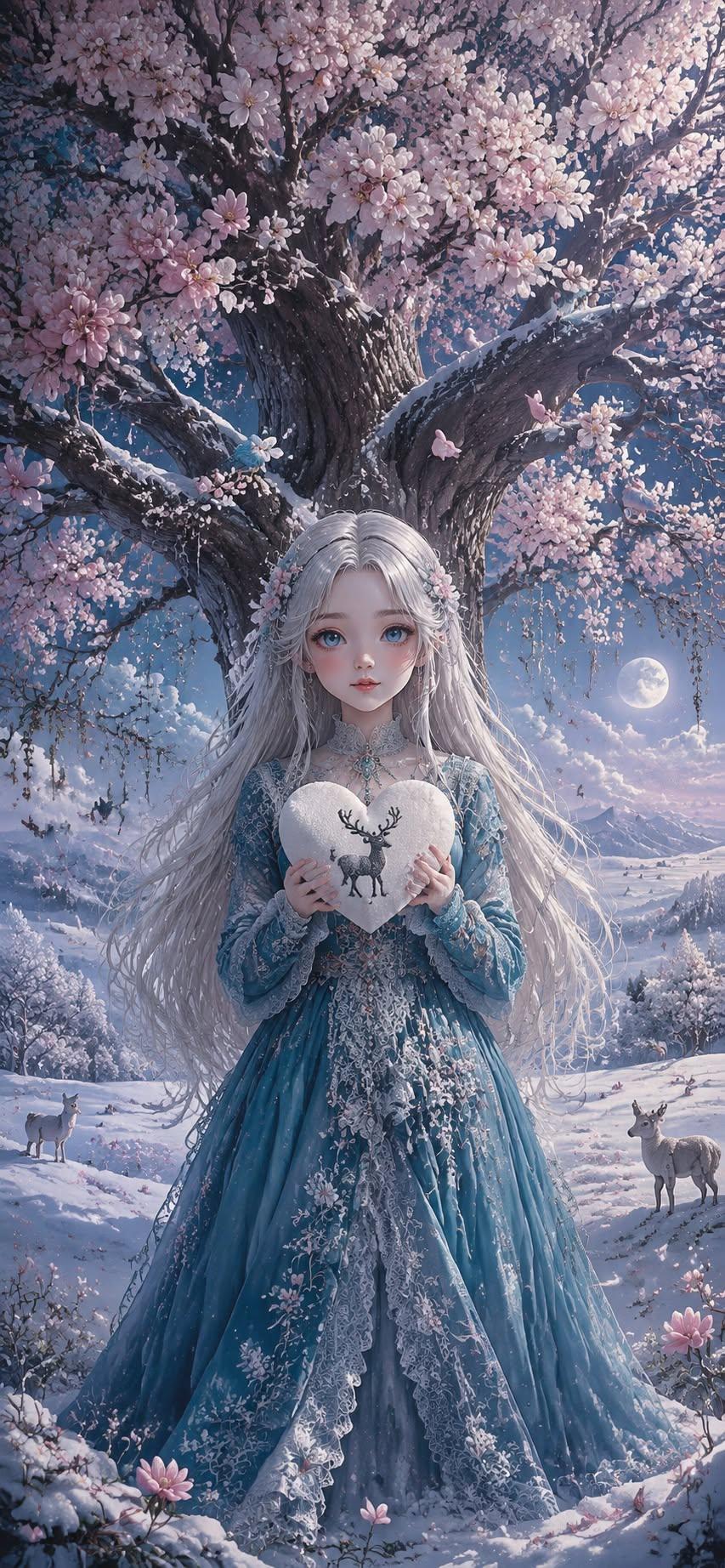 Enchanted Winter Blossom Girl Wallpaper