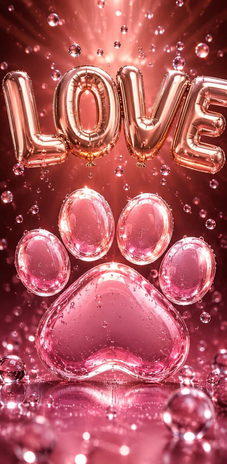 Rose Gold Love Paw Print Balloon Wallpaper