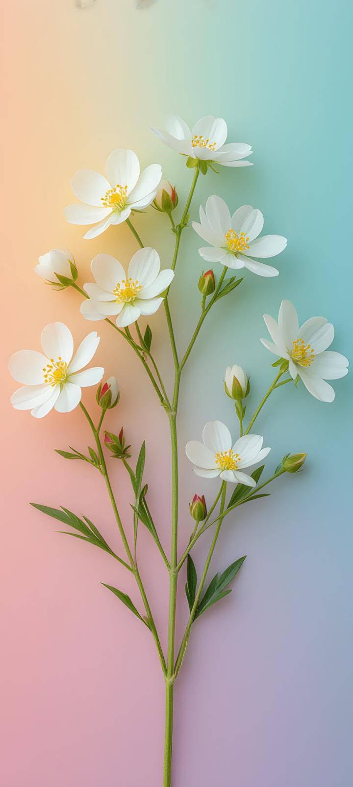 Soft white wildflower wallpaper with dreamy pastel background, perfect for iPhone and Android lock screens, bringing elegant floral beauty, peaceful vibes, and fresh charm.