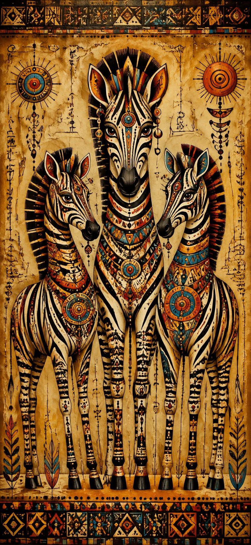 Tribal Zebra Family Art Wallpaper for iPhone