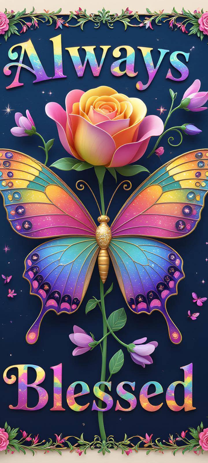 Always Blessed Butterfly Rose Wallpaper for iPhone