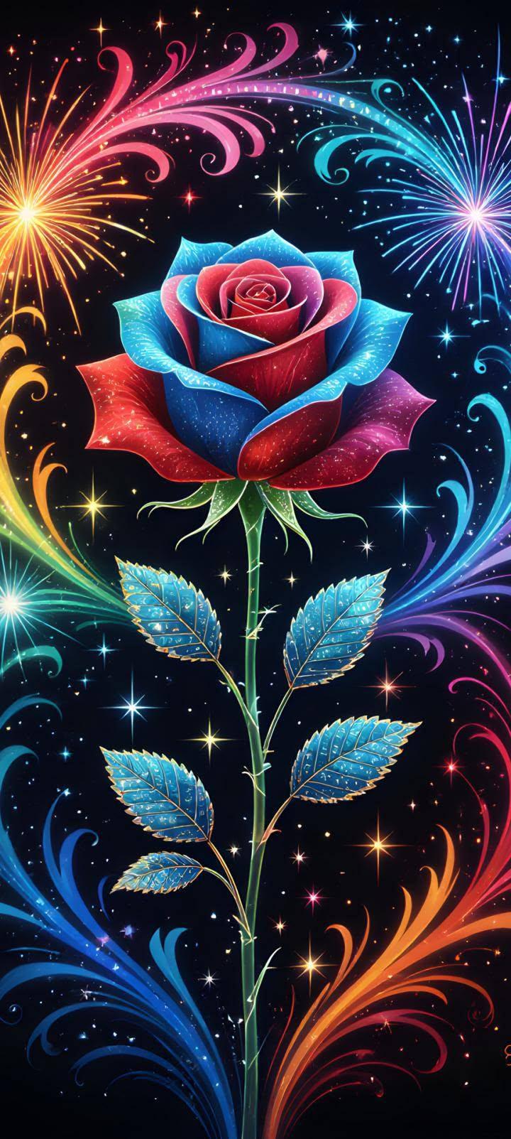 Neon Rainbow Rose Fantasy Wallpaper for iPhone