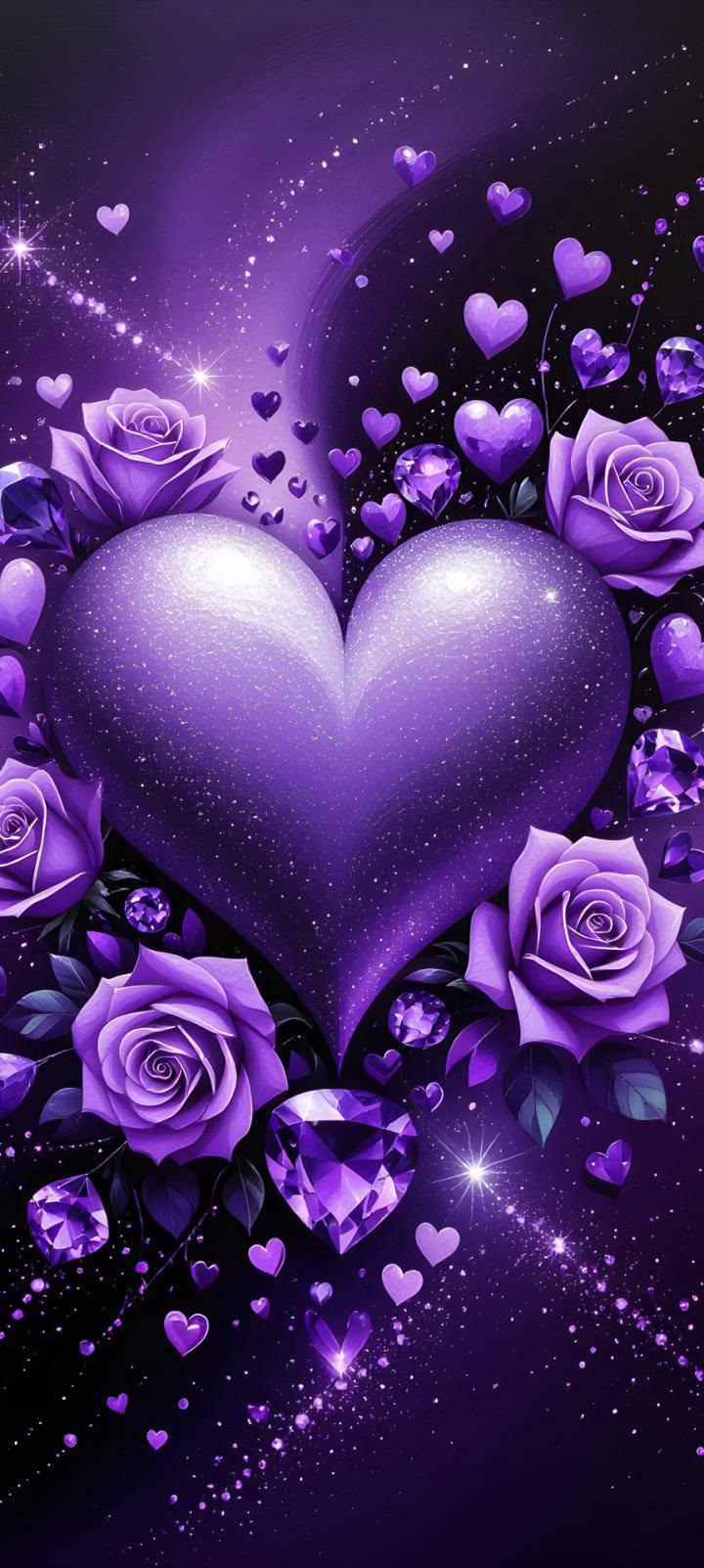 Purple Heart Rose Love Wallpaper for iPhone