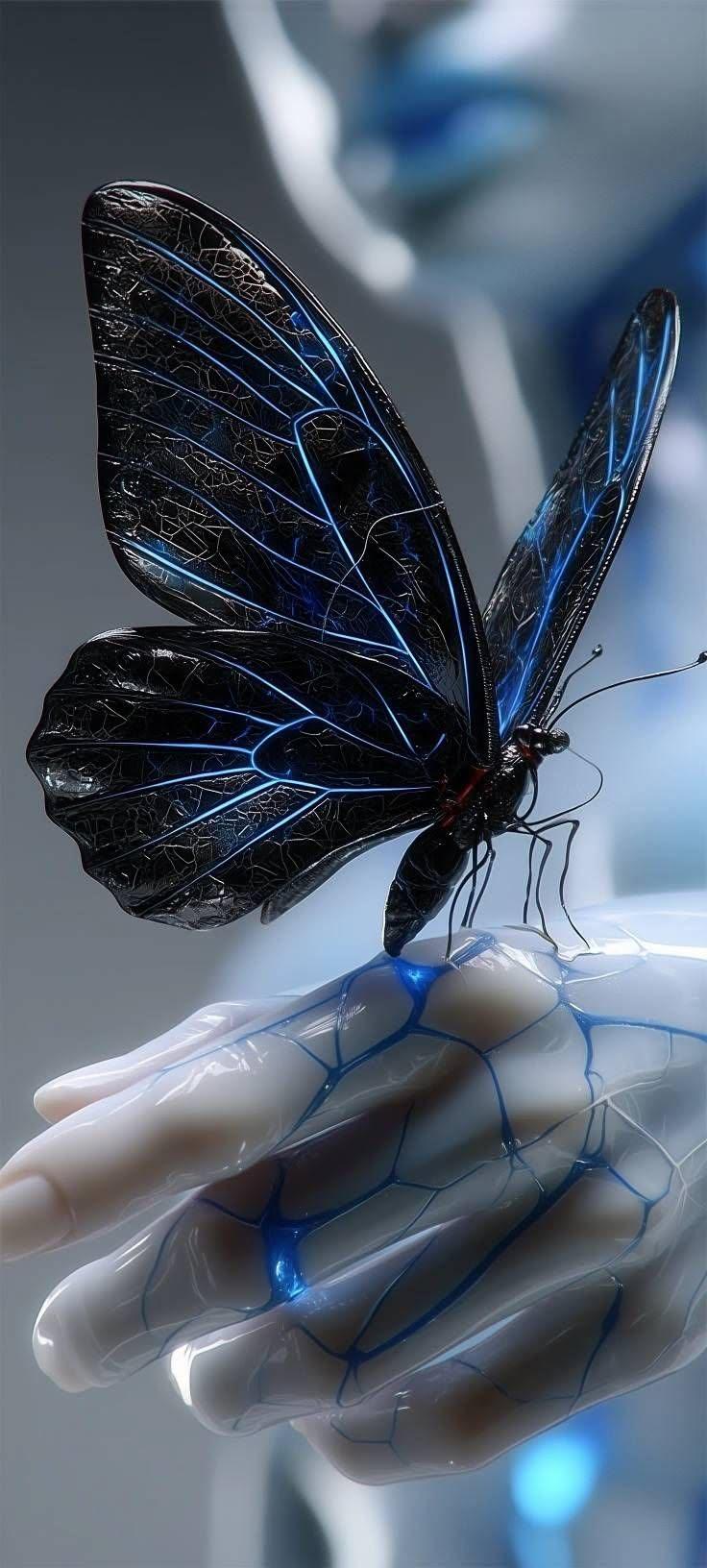 Futuristic Cyber Butterfly Glowing Wallpaper