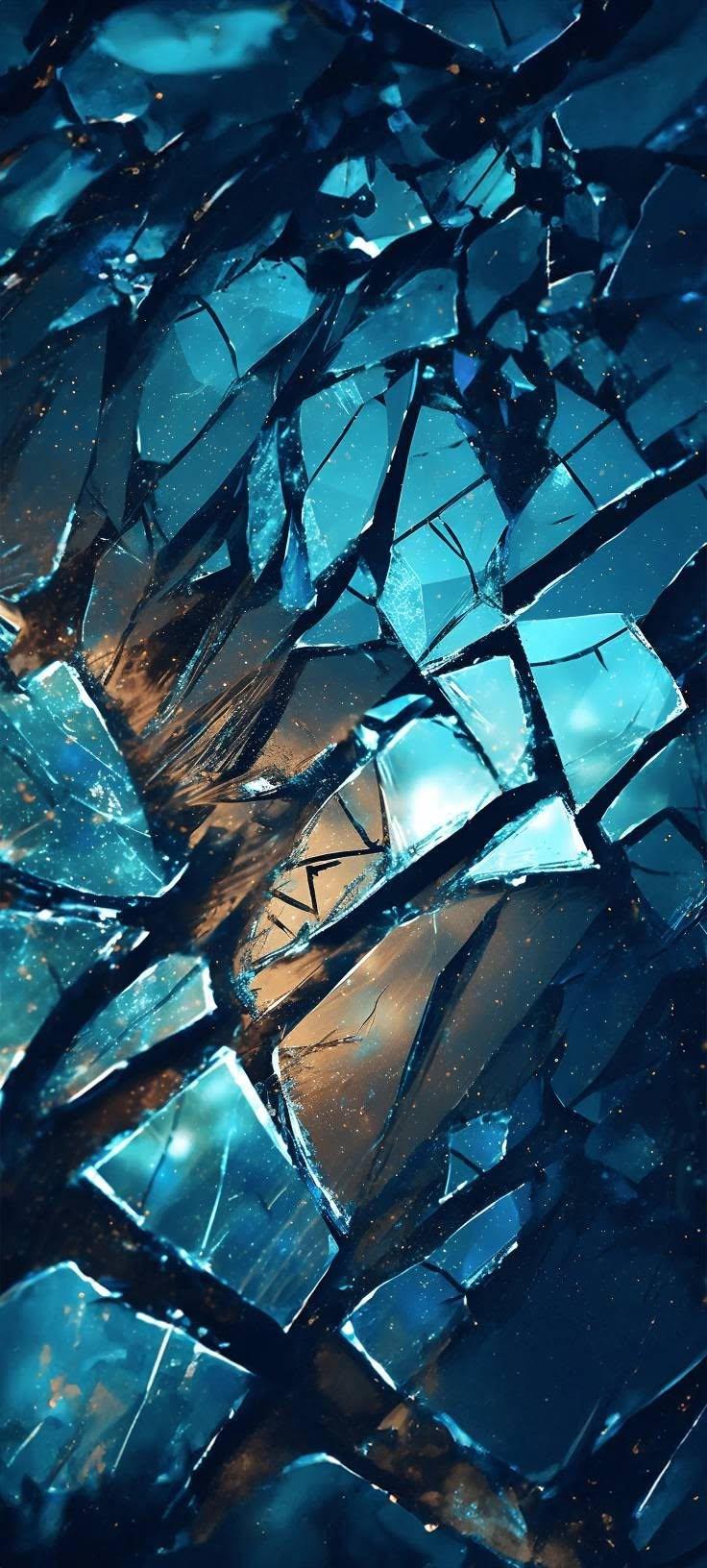 Abstract Shattered Blue Glass Wallpaper
