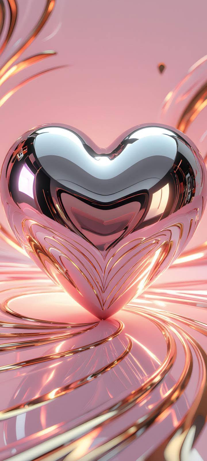Metallic Rose Gold Chrome Heart Wallpaper