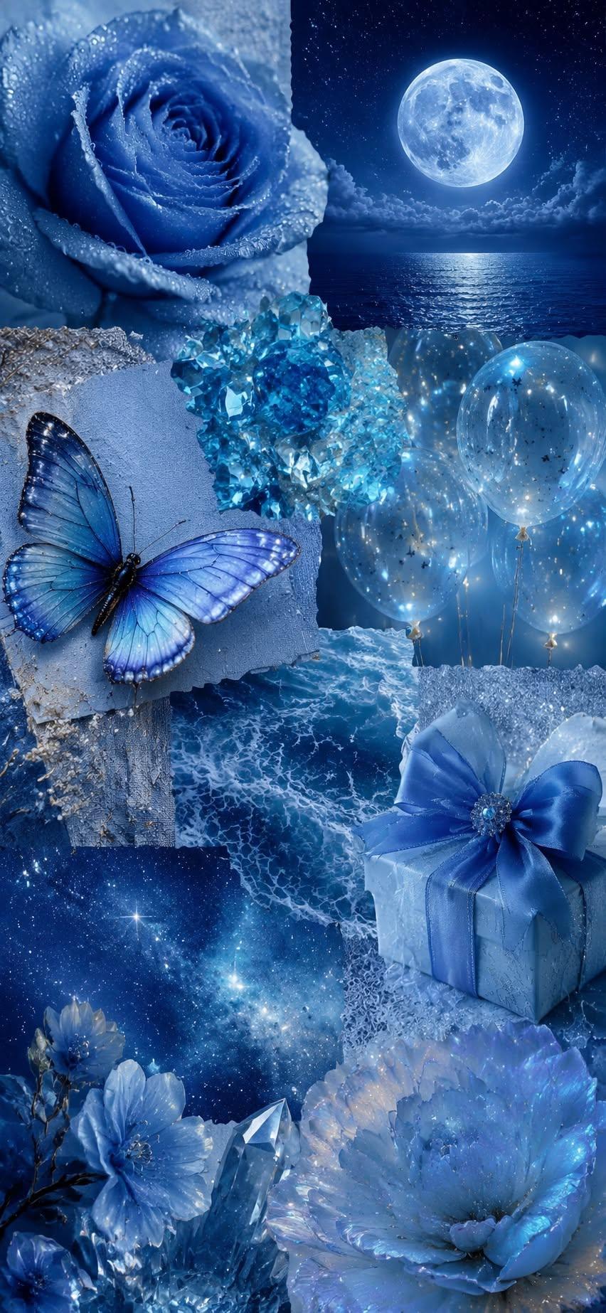 Blue Aesthetic Moon Ocean Collage Wallpaper for iPhone