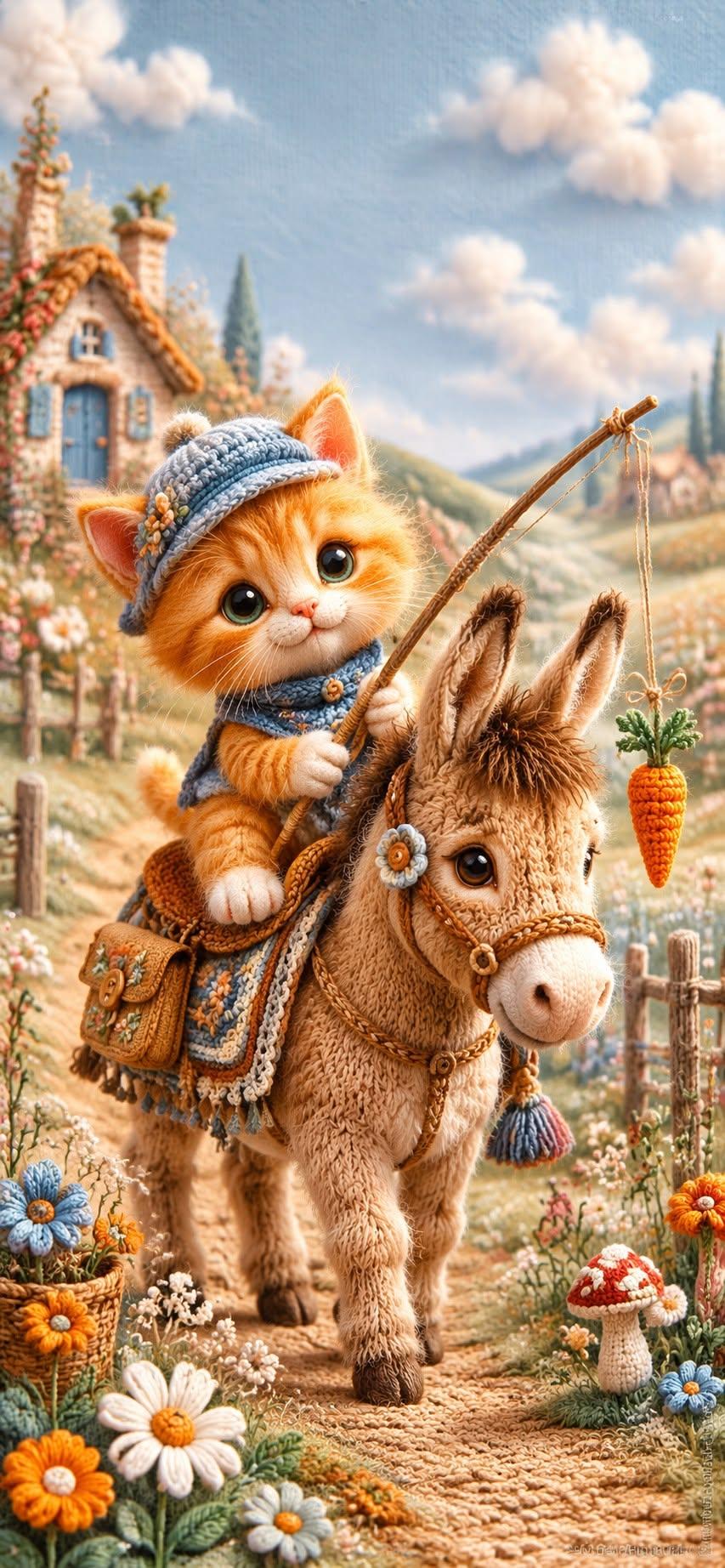 Dreamy Handmade Textile Kitten Wallpaper