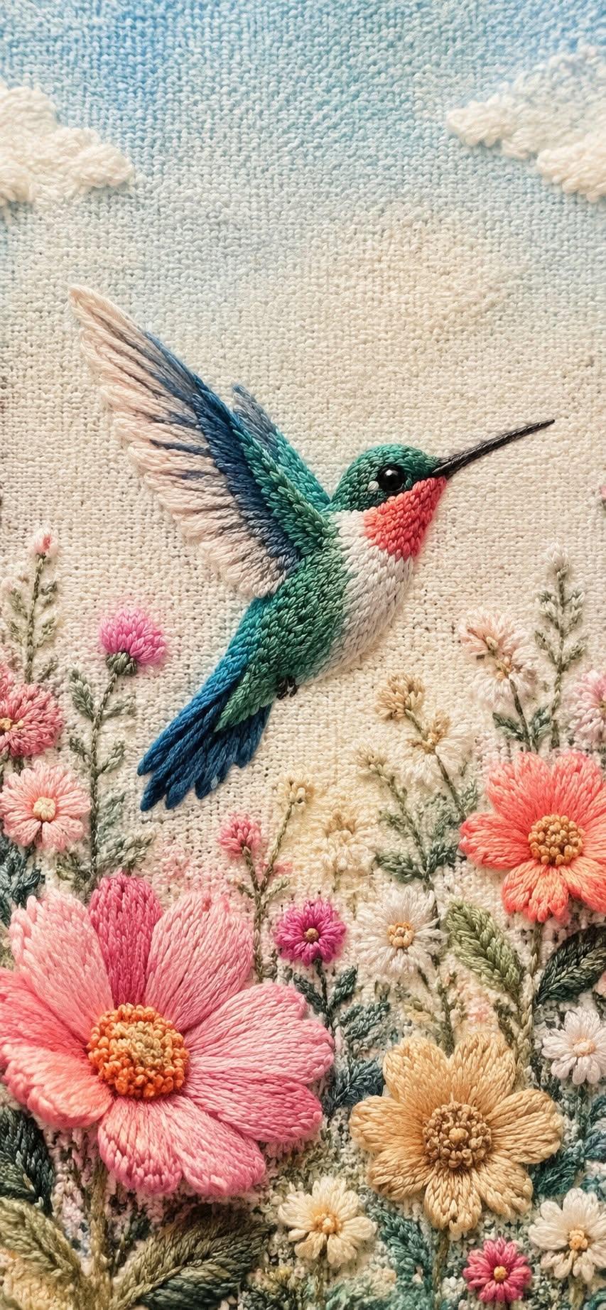 Pastel Hummingbird Flower Wallpaper