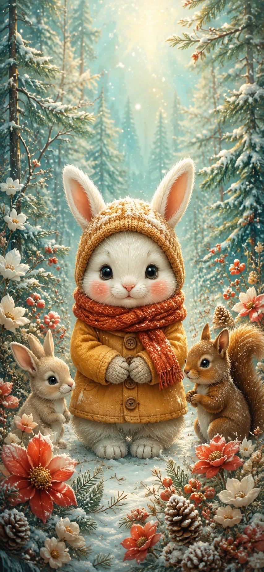 Enchanted Winter Bunny Wallpaper