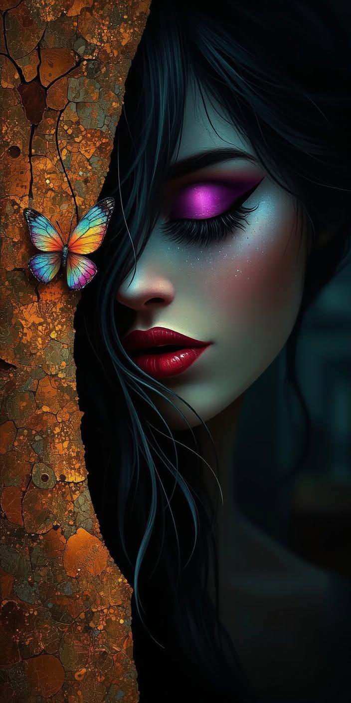 Enchanted Silence – Dark Butterfly Portrait 4K Wallpaper