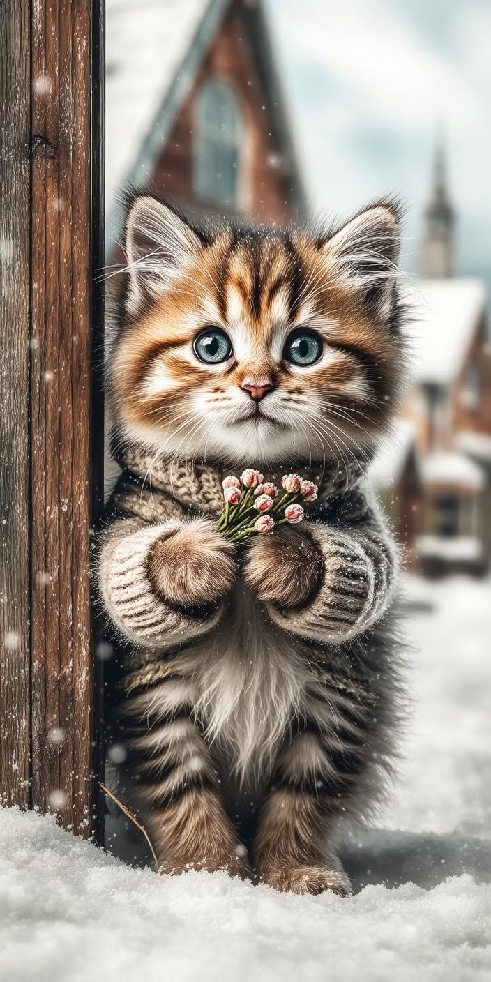 Cozy Winter Kitten Wallpaper