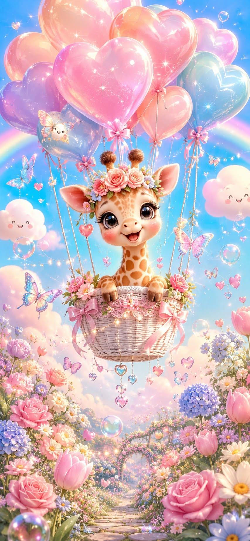Cute Baby Giraffe Balloon Wallpaper