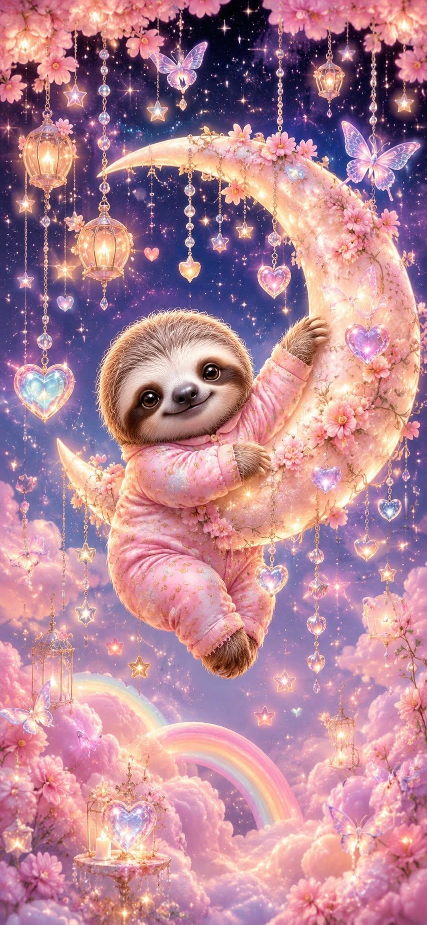 Cute Baby Sloth Moon Wallpaper