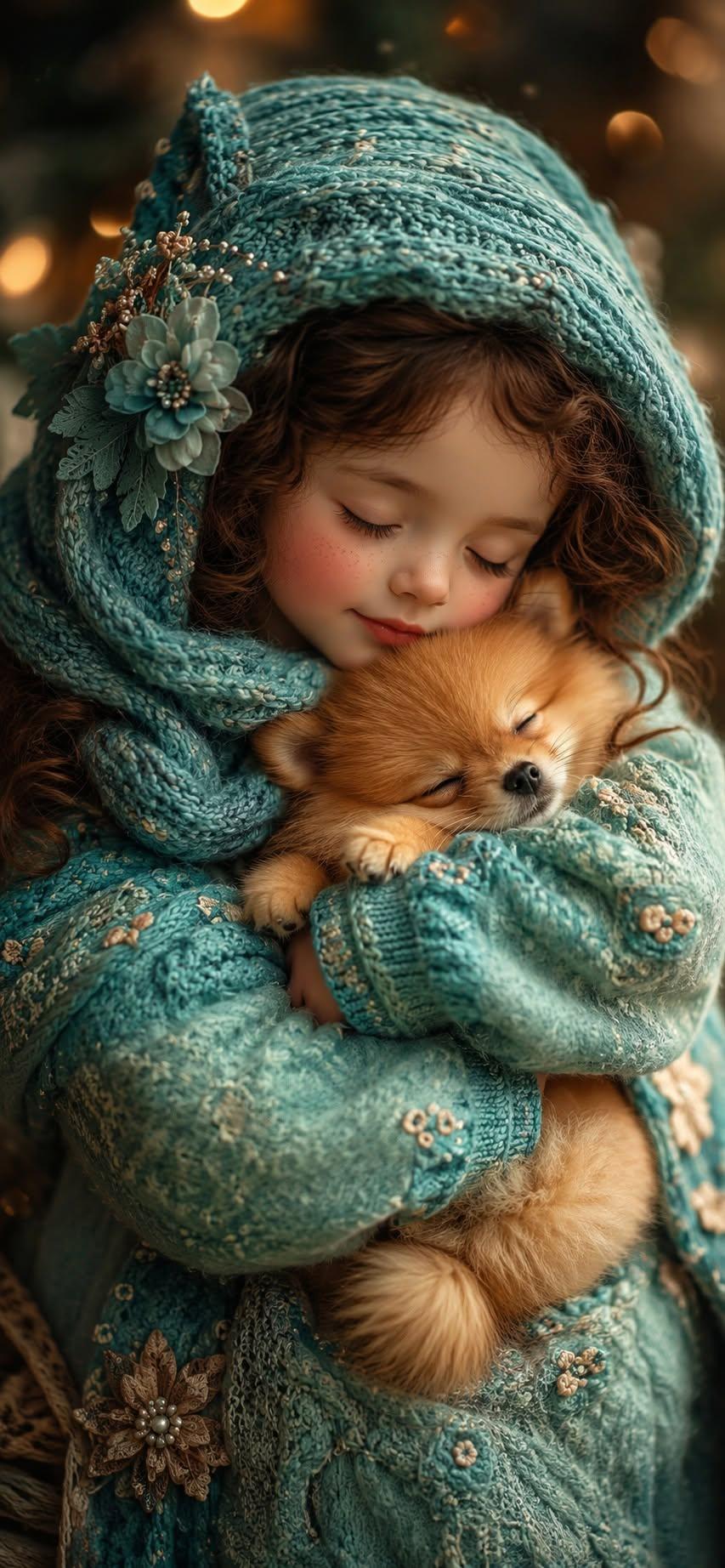 Cute Girl Puppy Hug Wallpaper