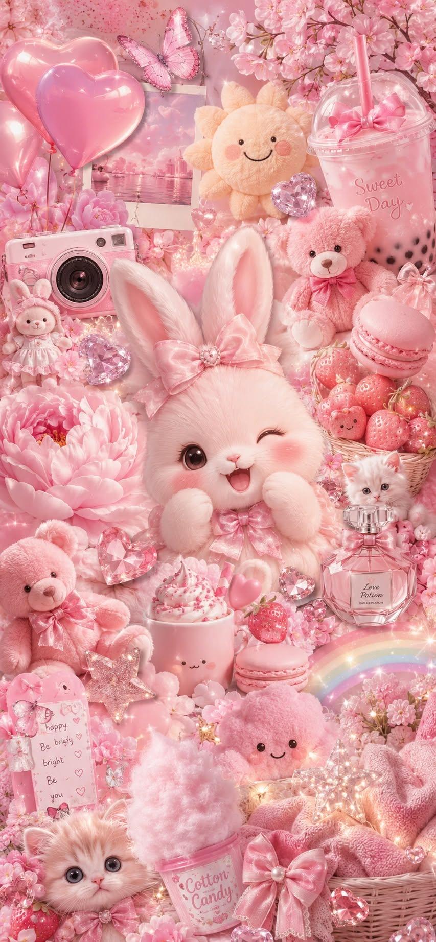 Cute Pink Bunny Aesthetic Wallpaper