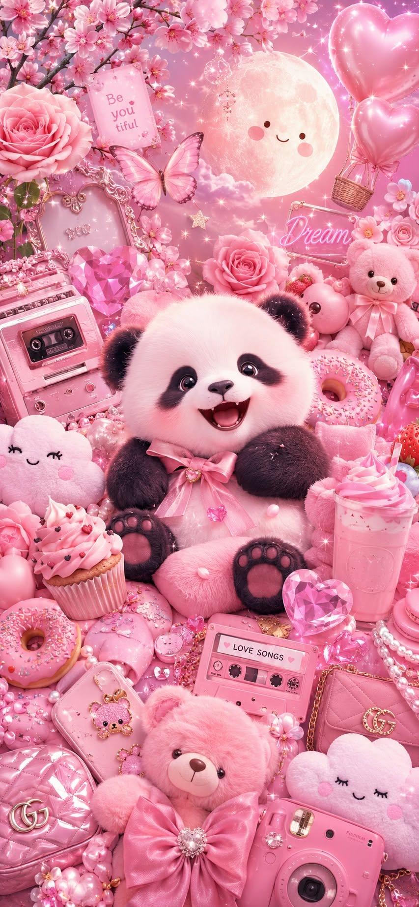 Cute Pink Panda Aesthetic Wallpaper