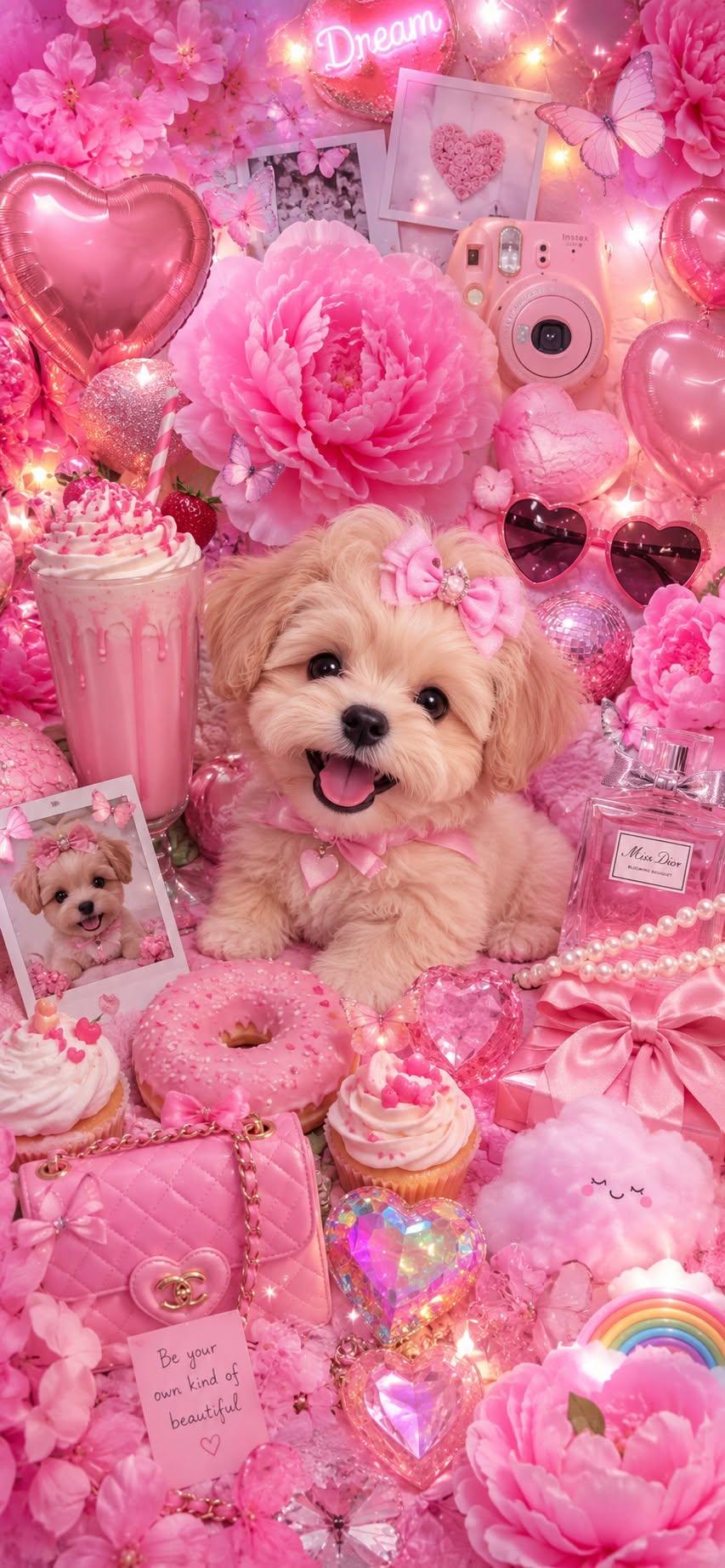 Cute Pink Puppy Aesthetic Wallpaper