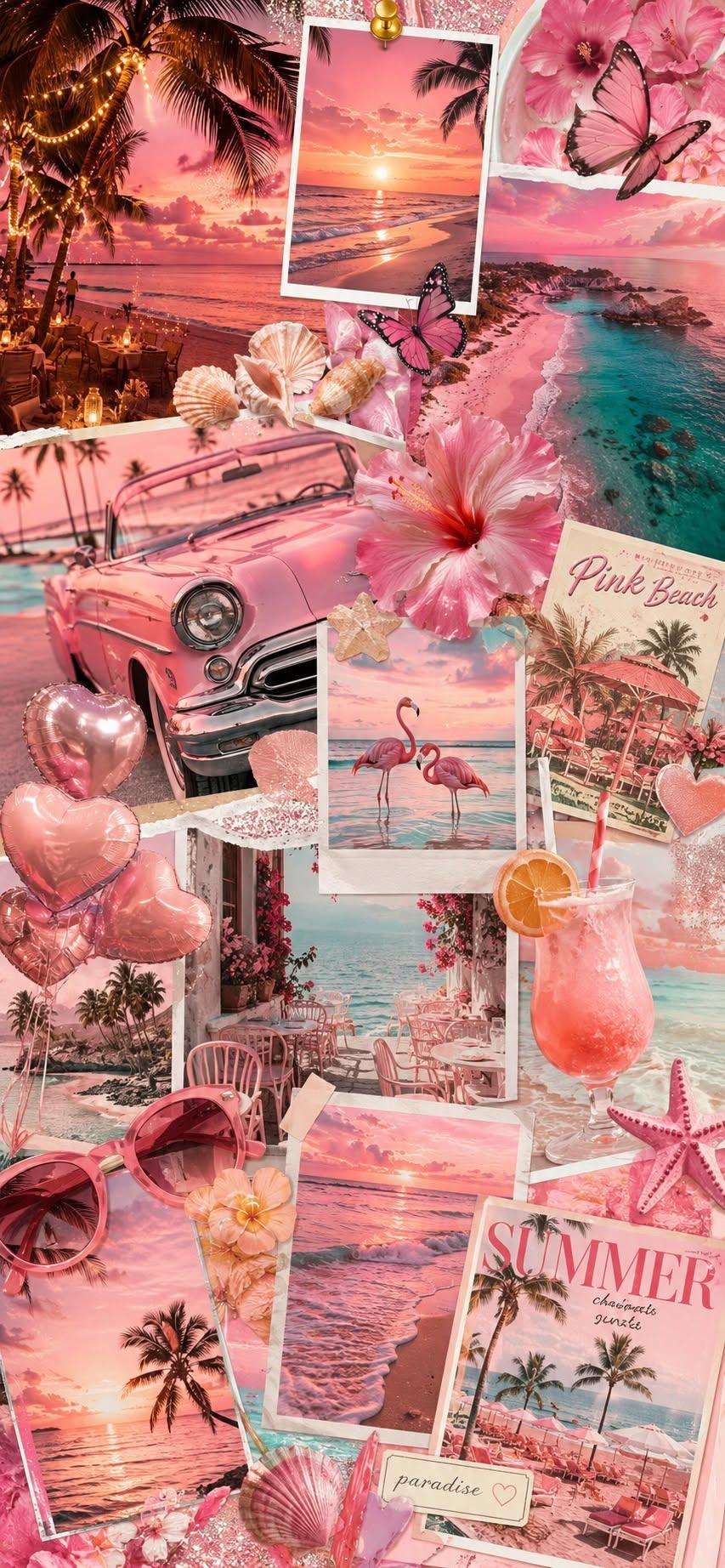 Pink Beach Aesthetic Collage Wallpaper