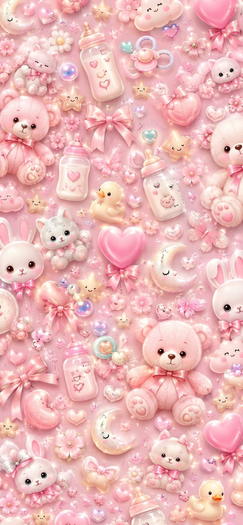 Cute Pink Baby Pattern Wallpaper