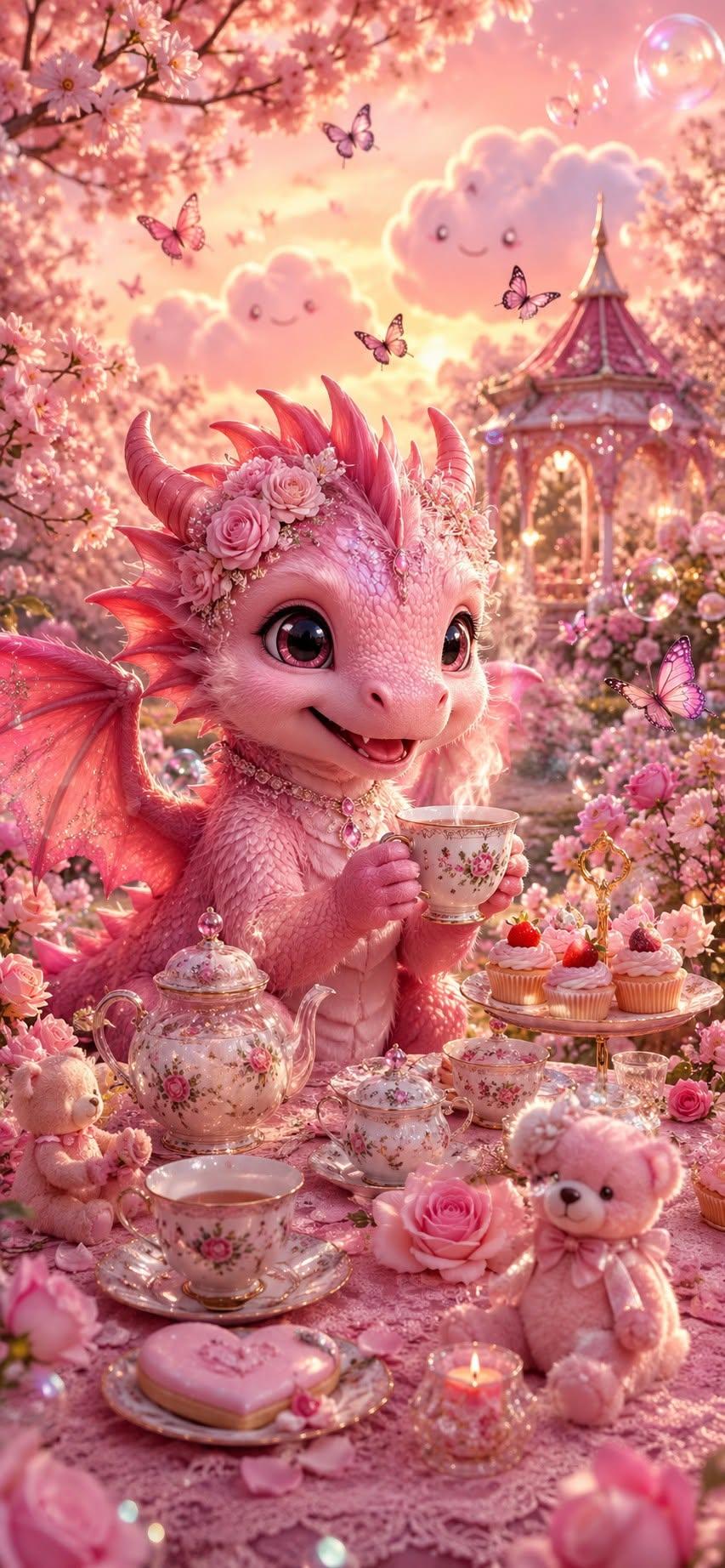 Cute Pink Dragon Wallpaper