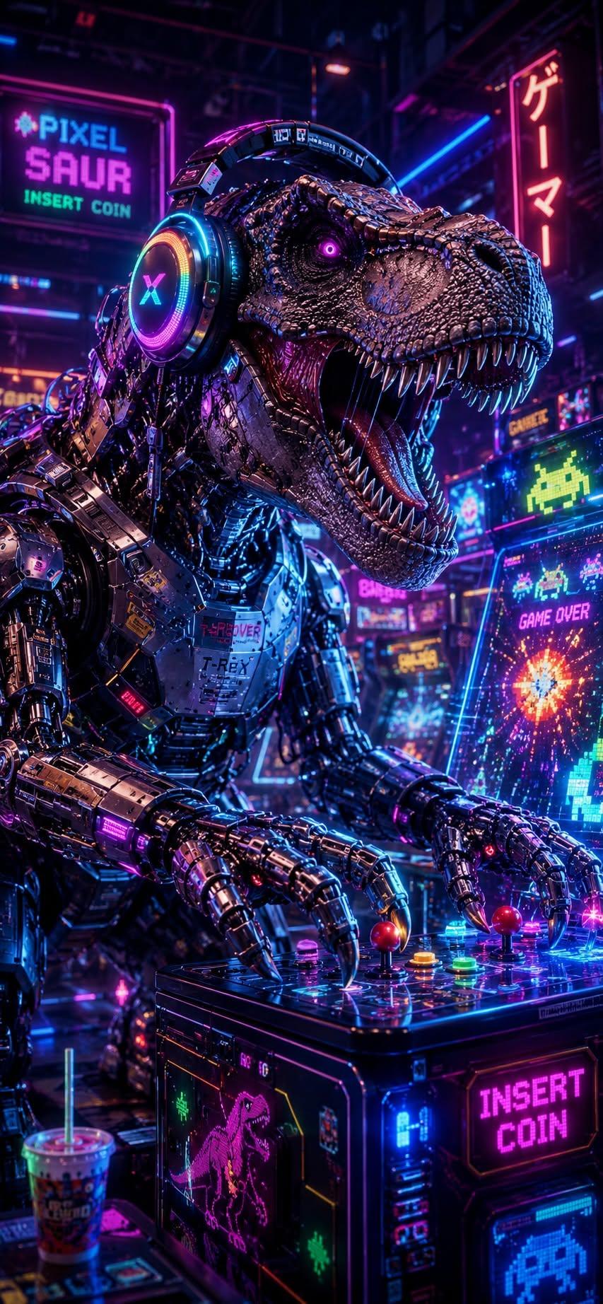 Mecha T-Rex Arcade Wallpaper