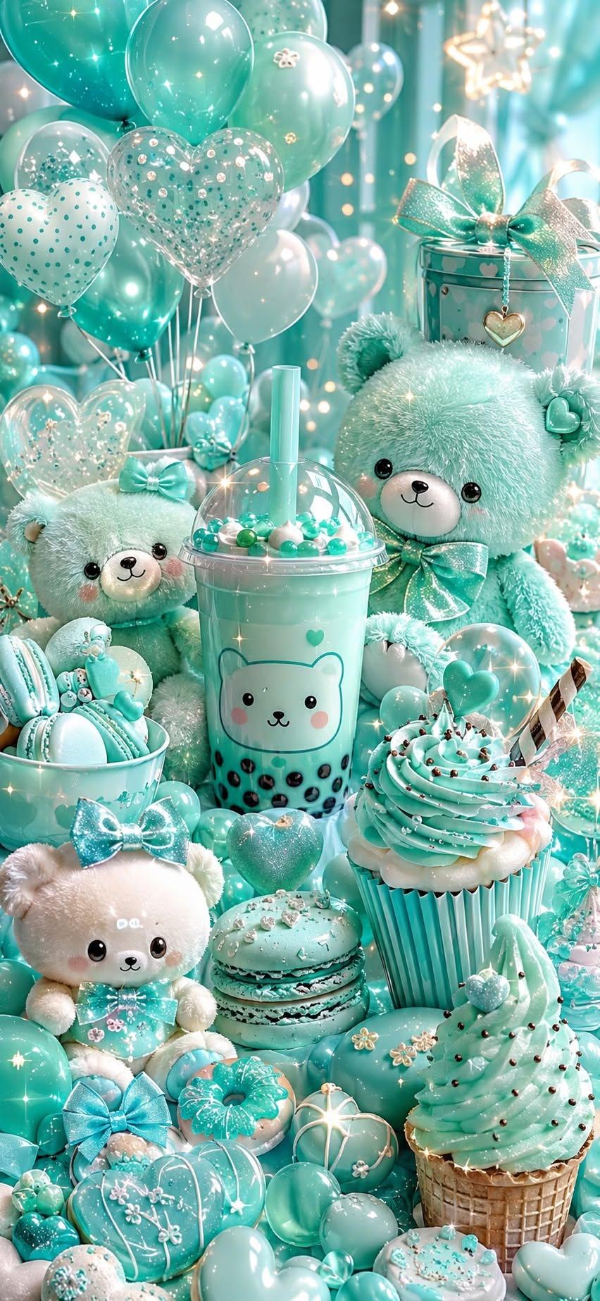 Mint Kawaii Teddy Wallpaper