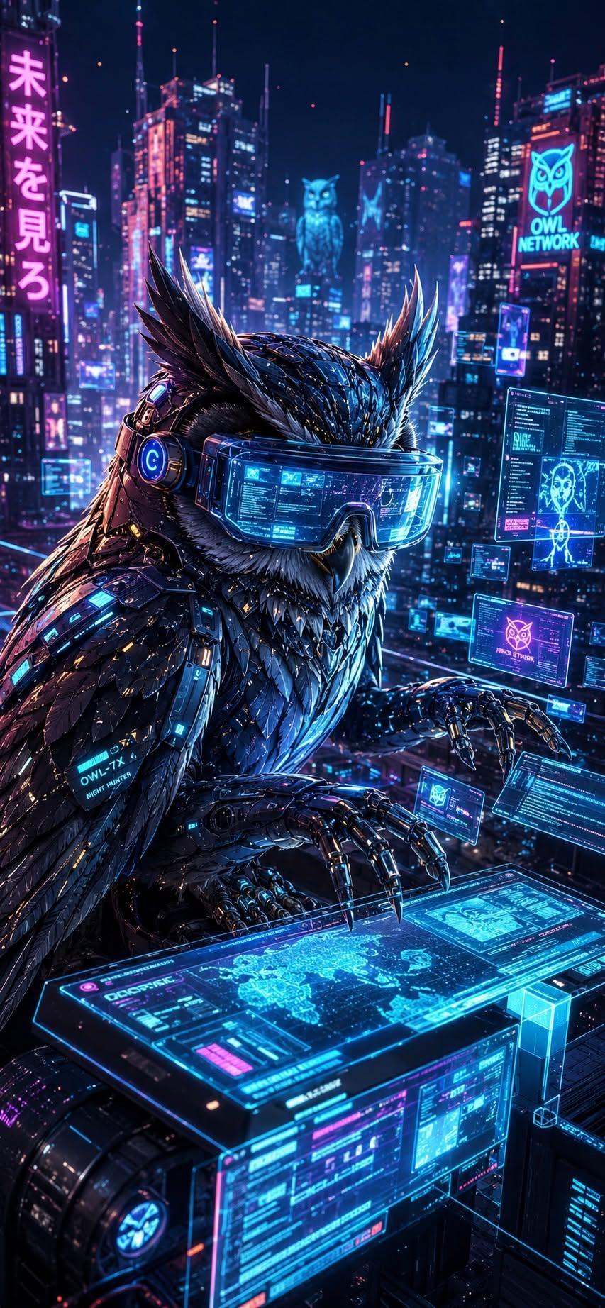 Cyberpunk Owl Hacker Wallpaper