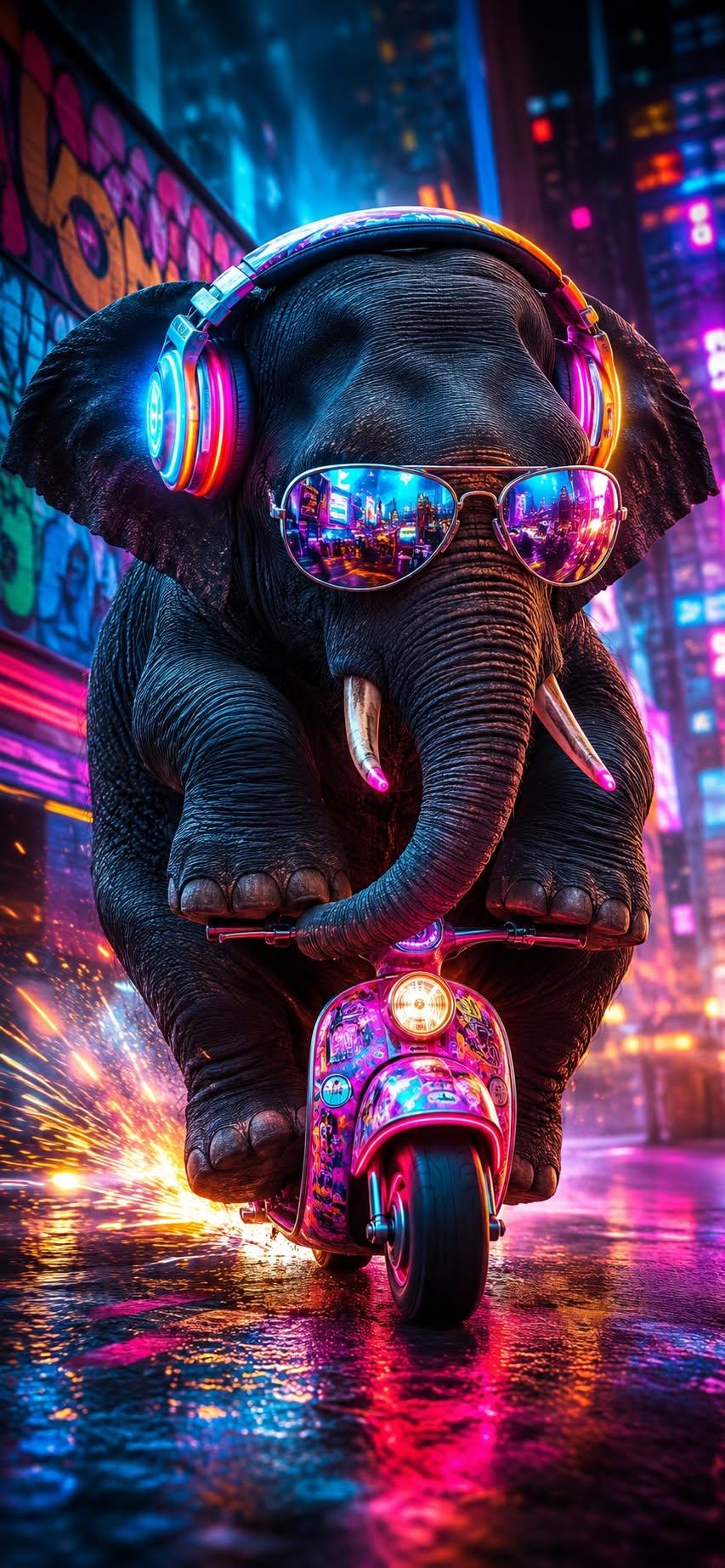 Neon Elephant Wallpaper 4K