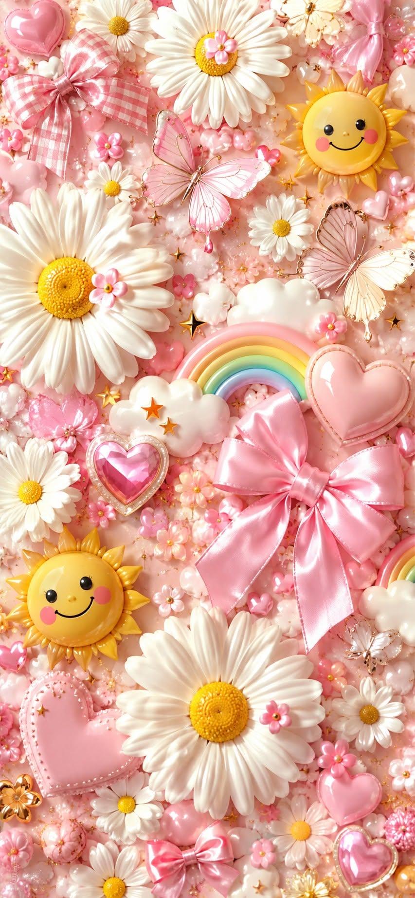 Pink Daisy Preppy Wallpaper