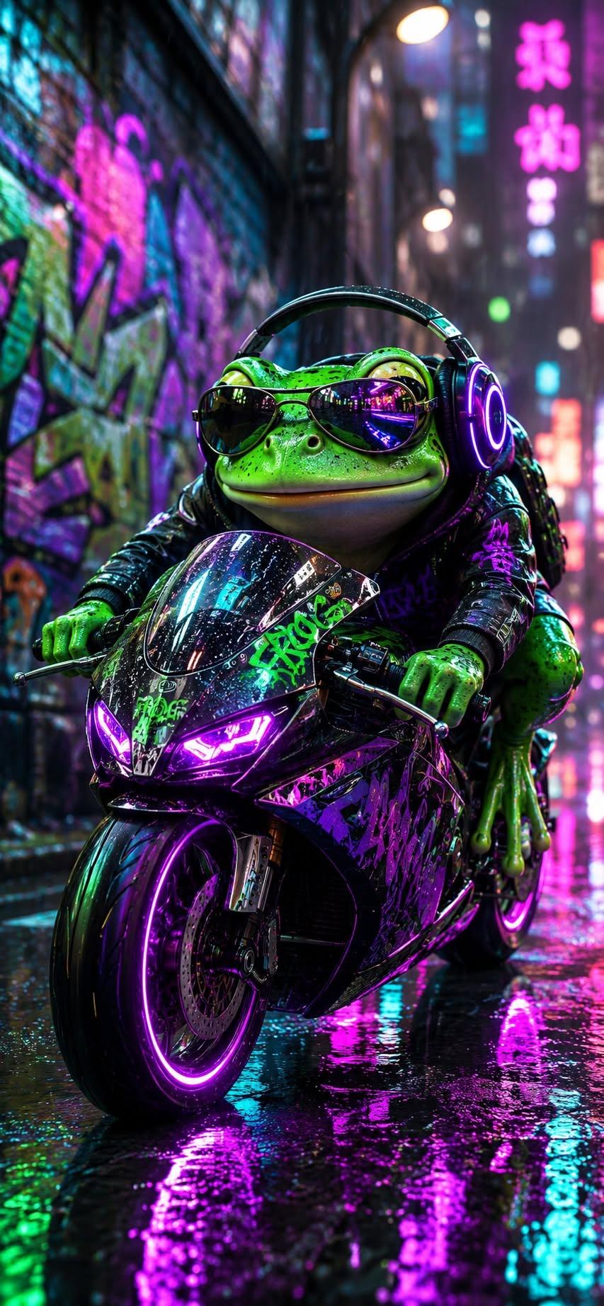 Cyberpunk Frog Biker Wallpaper