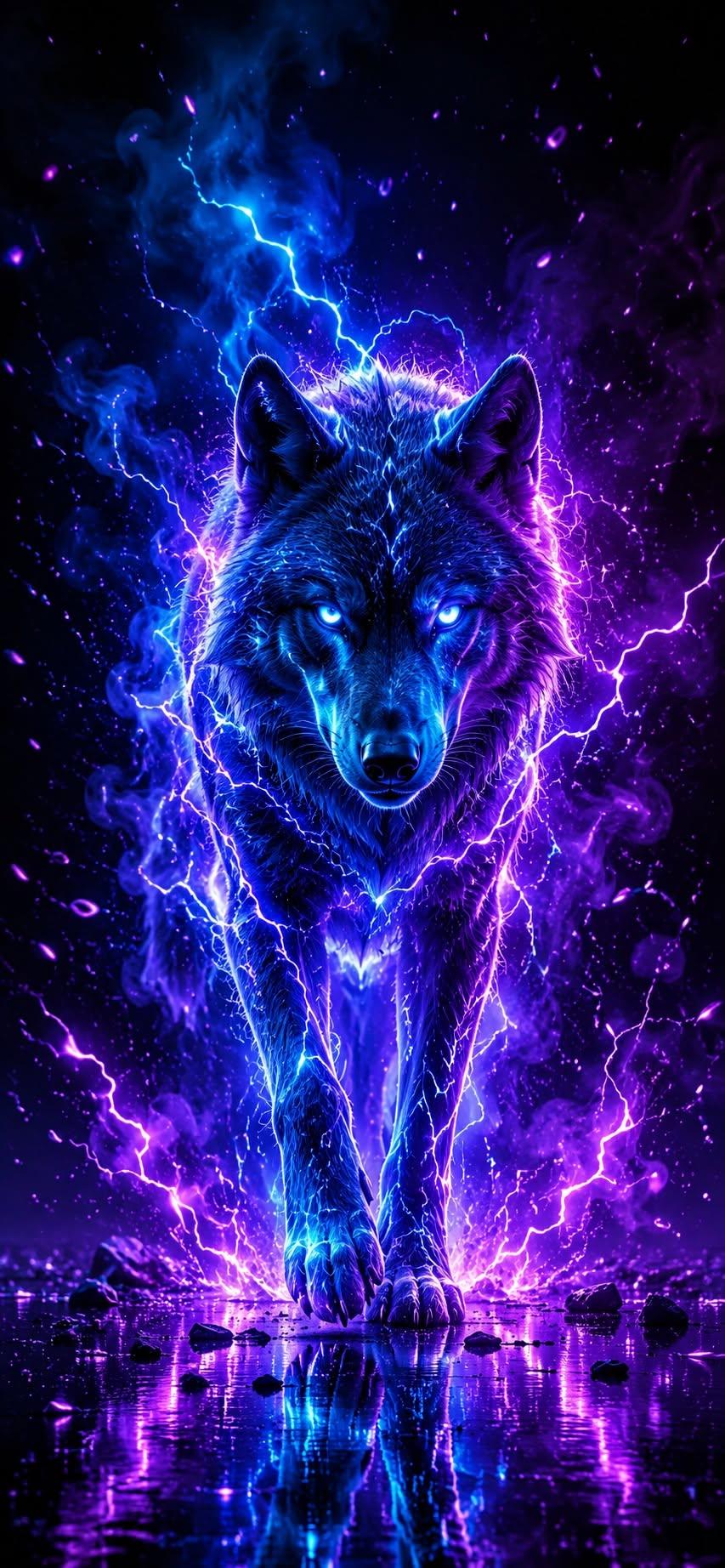 Neon Lightning Wolf Wallpaper